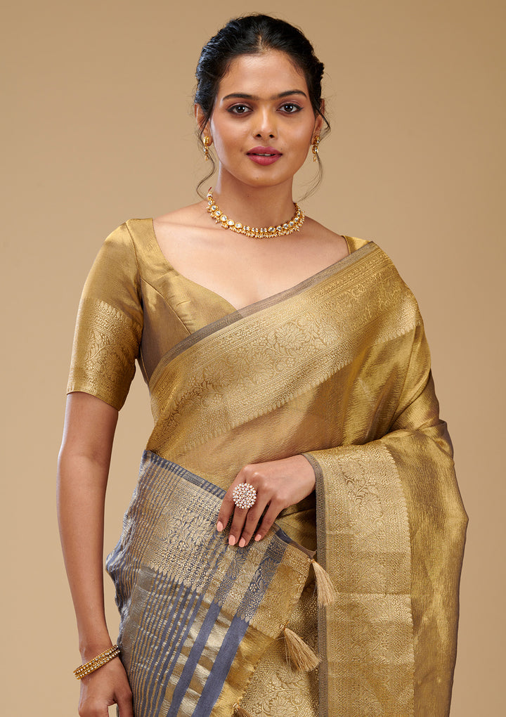 Mehendi Zariwork Tissue Saree