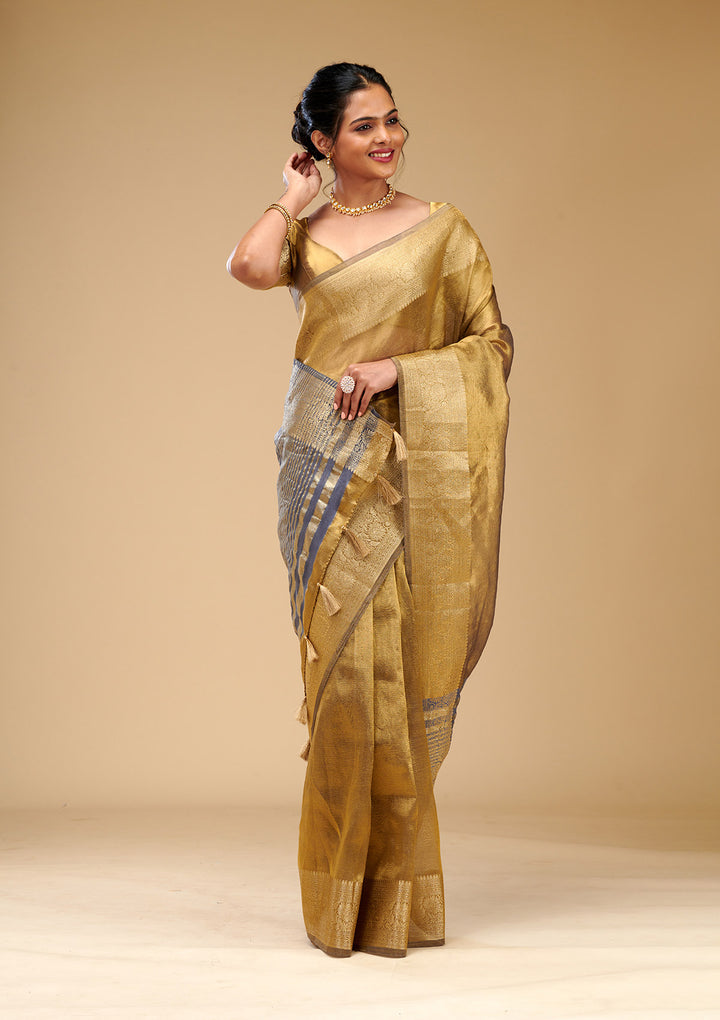 Mehendi Zariwork Tissue Saree