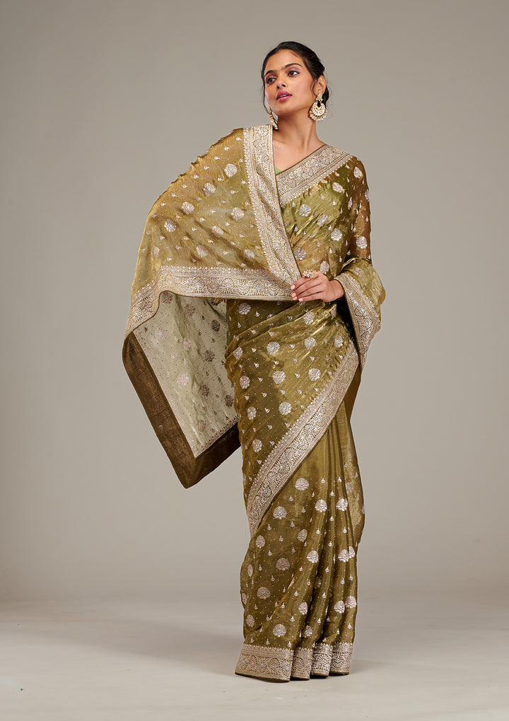 Mehendi Zariwork Tissue Saree