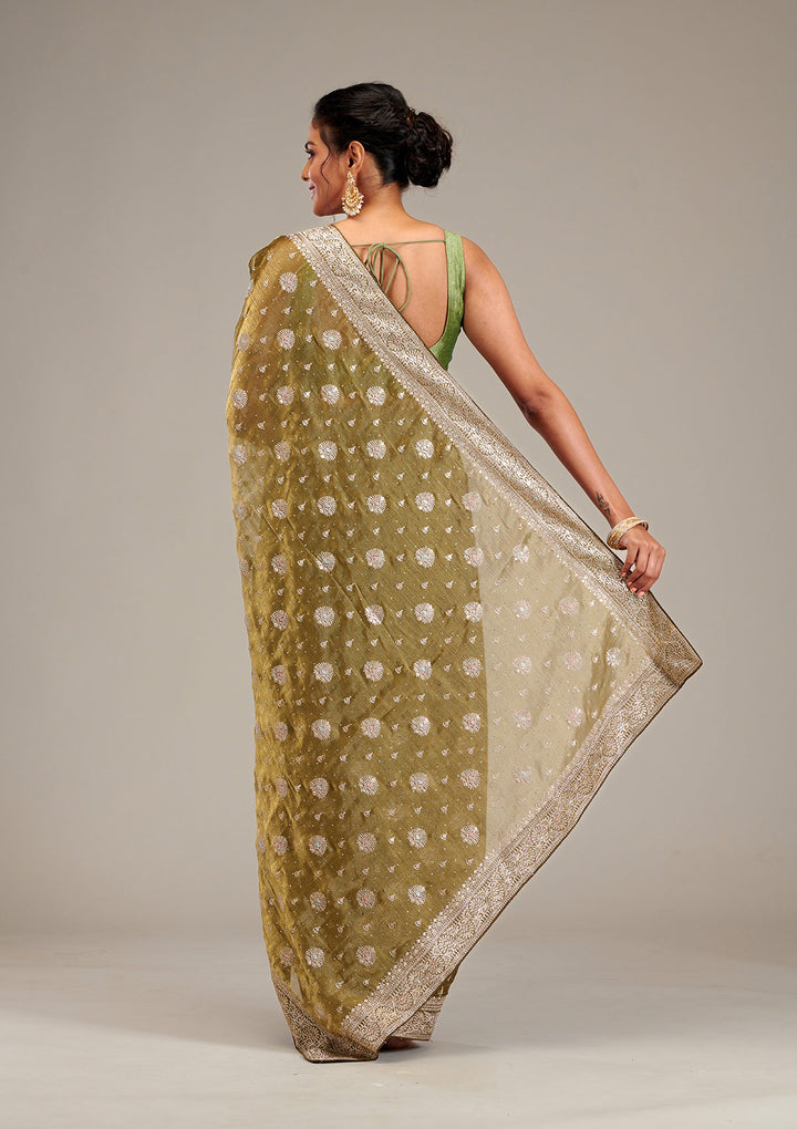 Mehendi Zariwork Tissue Saree