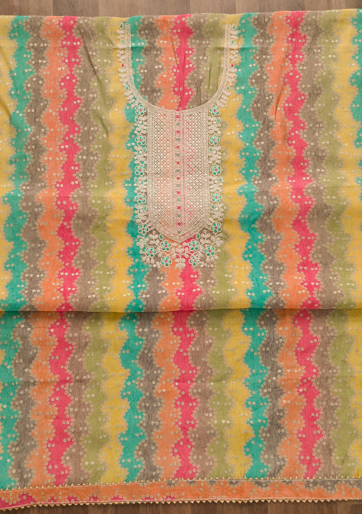 Multi Bandhani Print Georgette Unstitched Salwar Suit