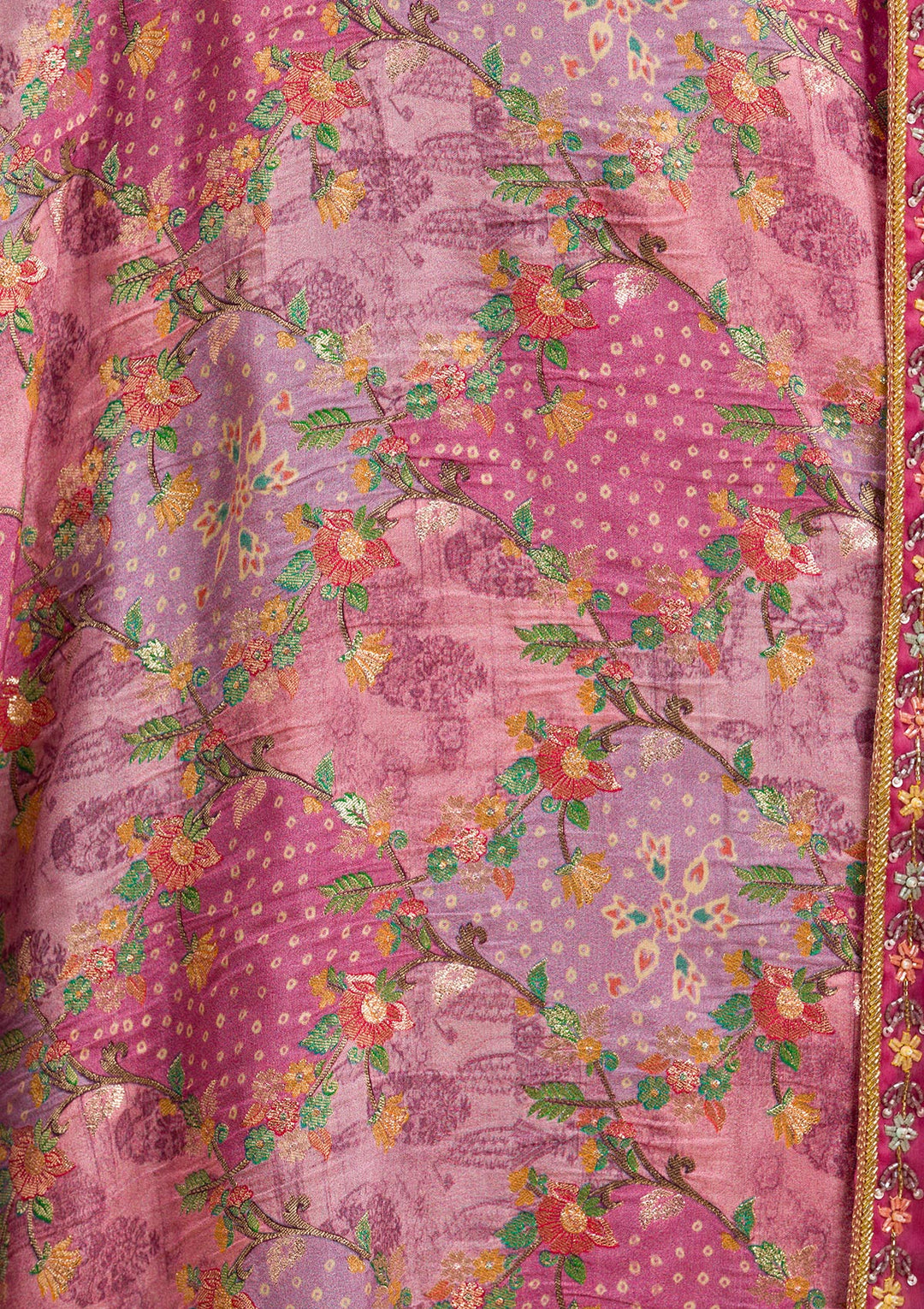 Onion Pink Printed Raw Silk Readymade Lehenga