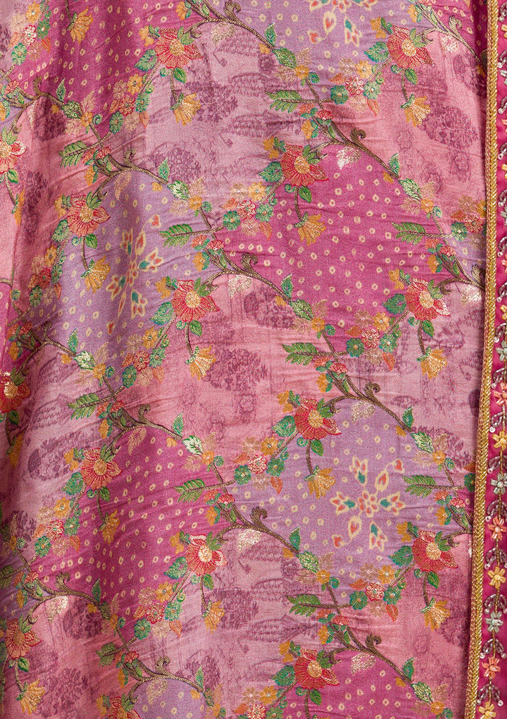 Onion Pink Printed Raw Silk Readymade Lehenga