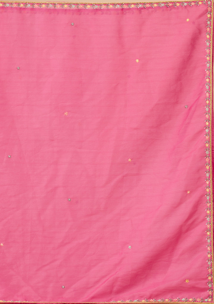 Onion Pink Printed Raw Silk Readymade Lehenga