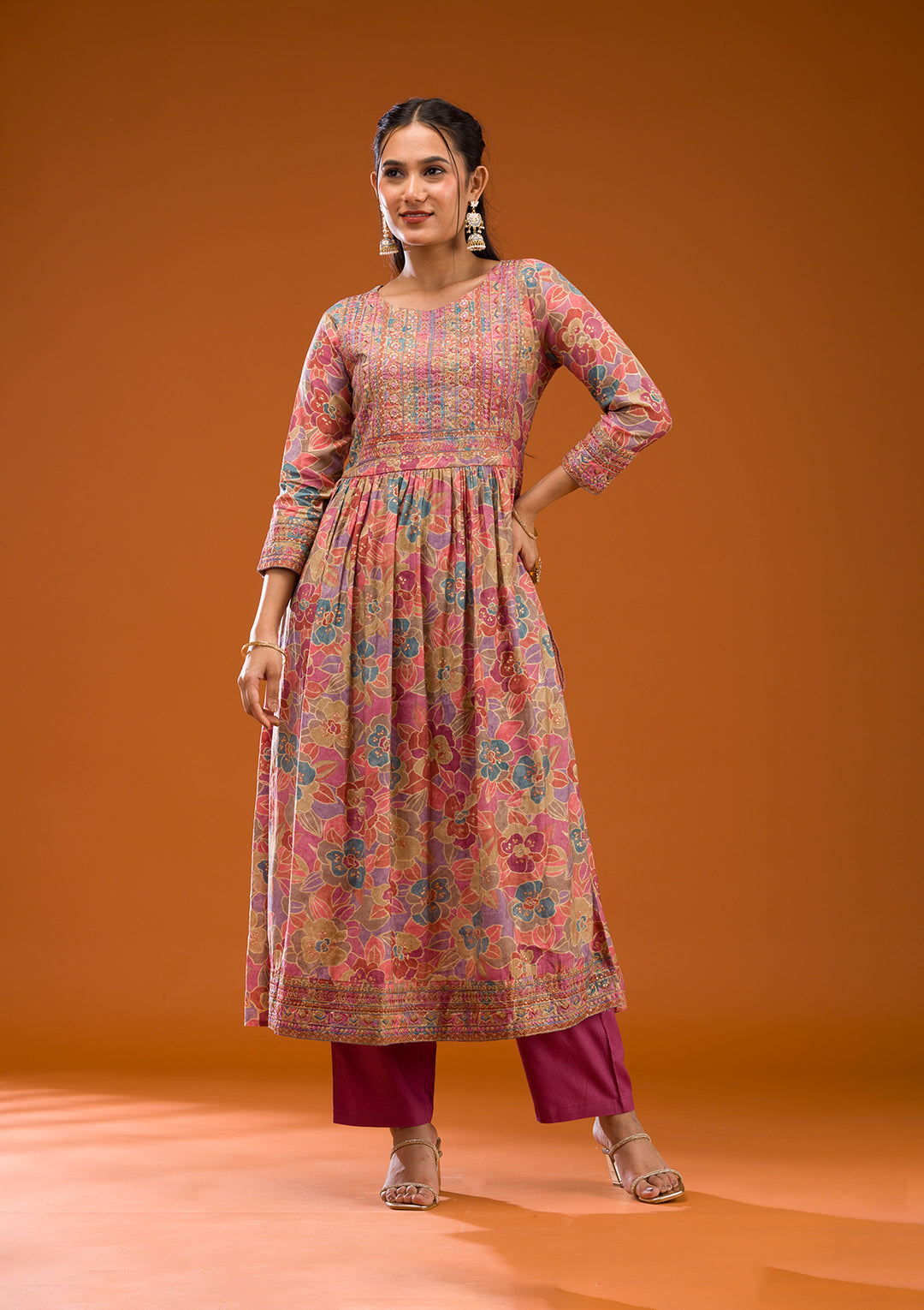 Multi Printed Semi Crepe Readymade Salwar Suit