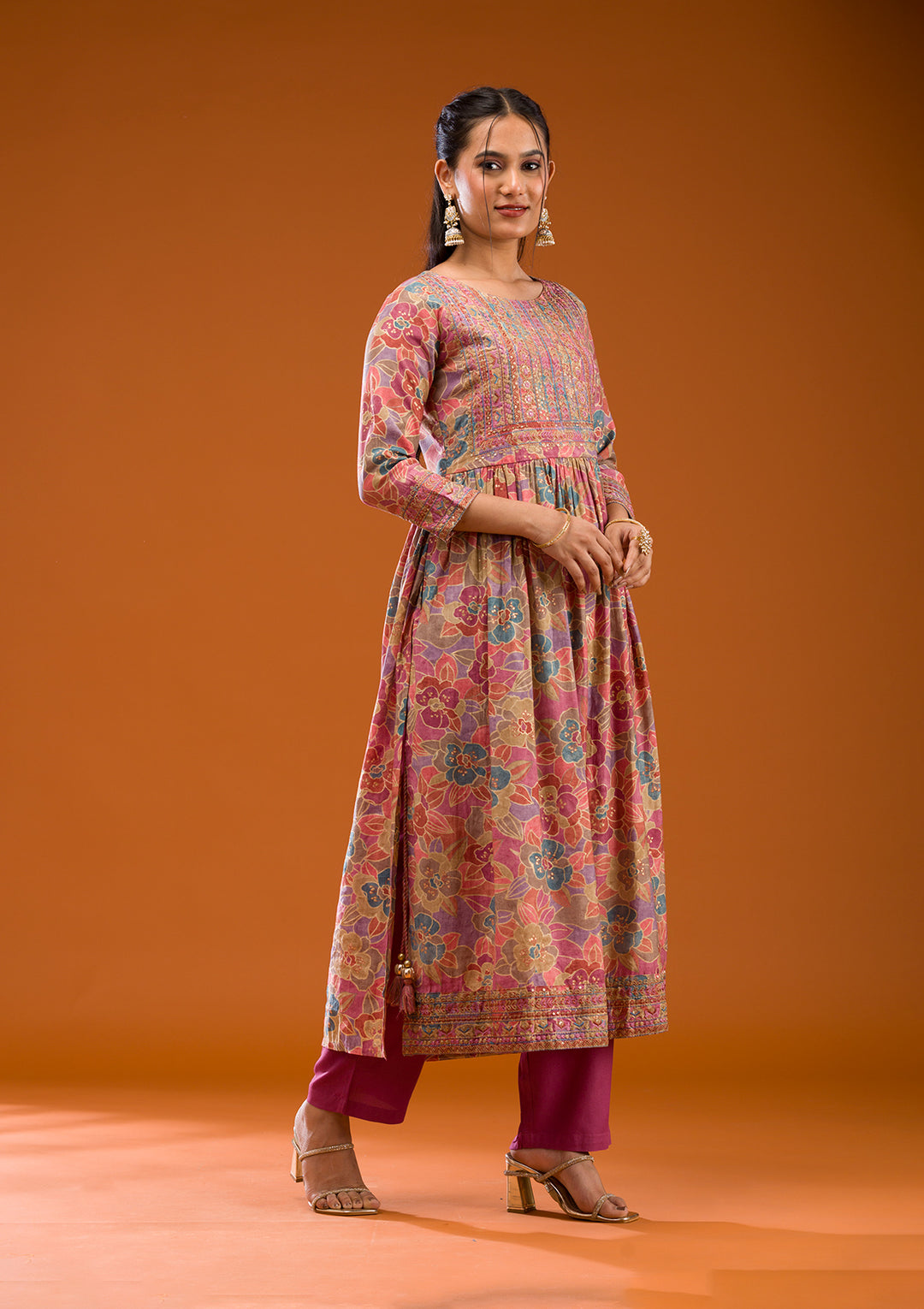 Multi Printed Semi Crepe Readymade Salwar Suit