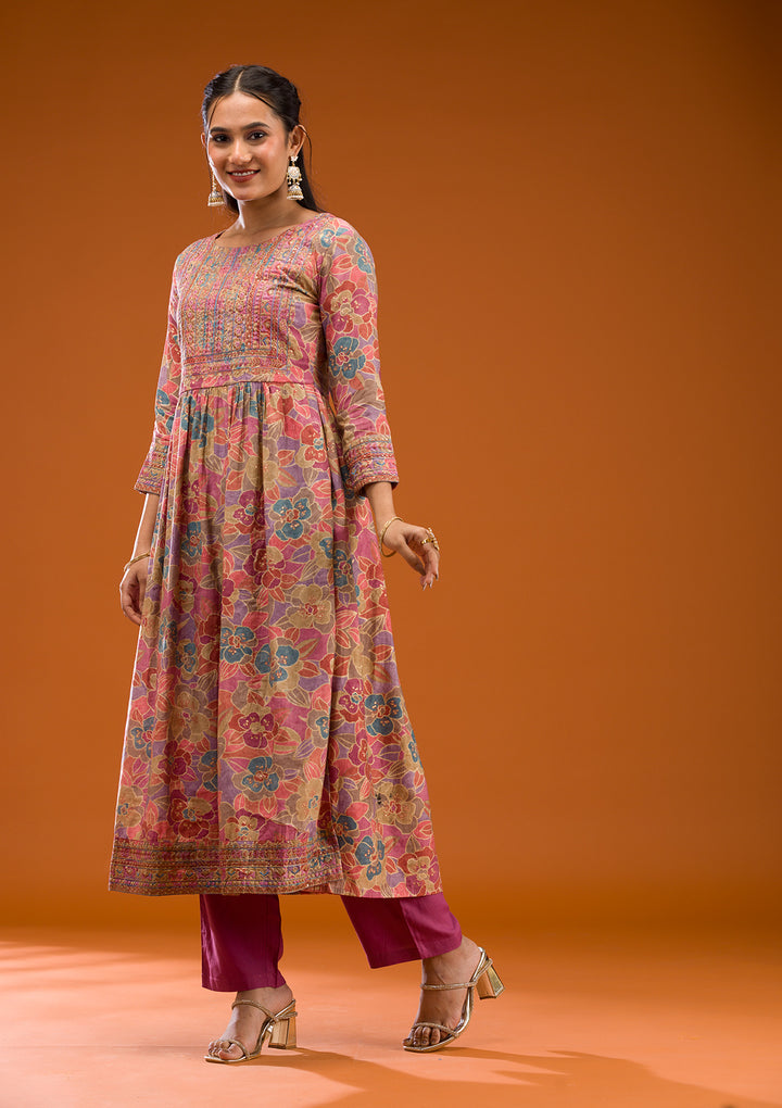 Multi Printed Semi Crepe Readymade Salwar Suit