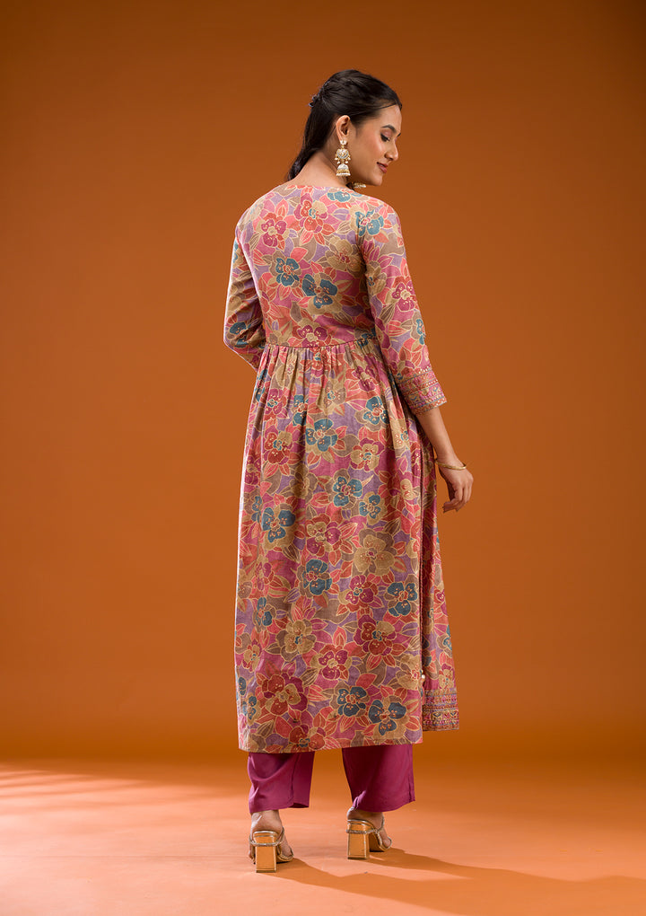 Multi Printed Semi Crepe Readymade Salwar Suit