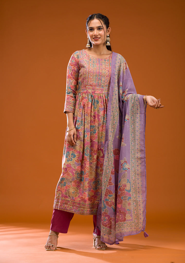 Multi Printed Semi Crepe Readymade Salwar Suit
