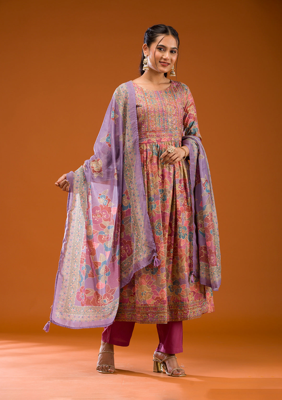 Multi Printed Semi Crepe Readymade Salwar Suit