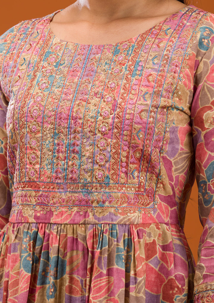 Multi Printed Semi Crepe Readymade Salwar Suit