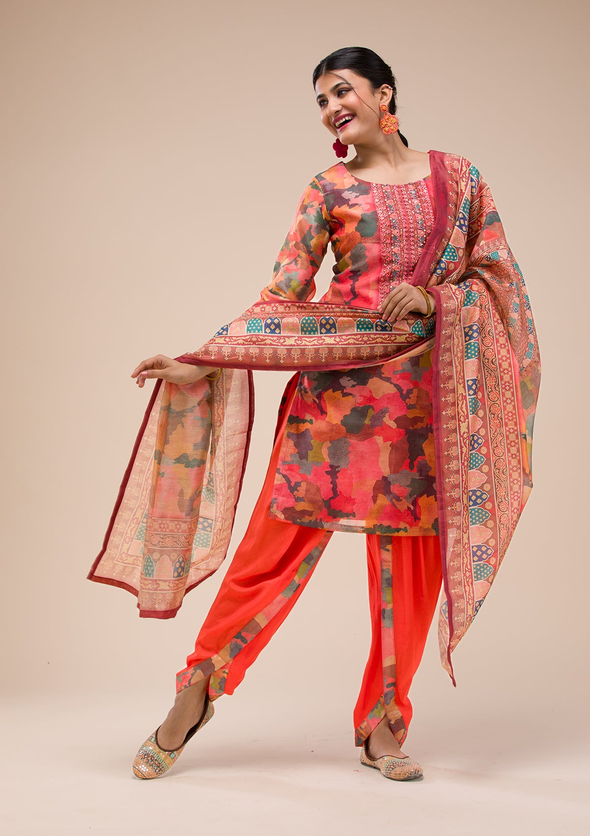 Multi Threadwork Chanderi Readymade Salwar Suit