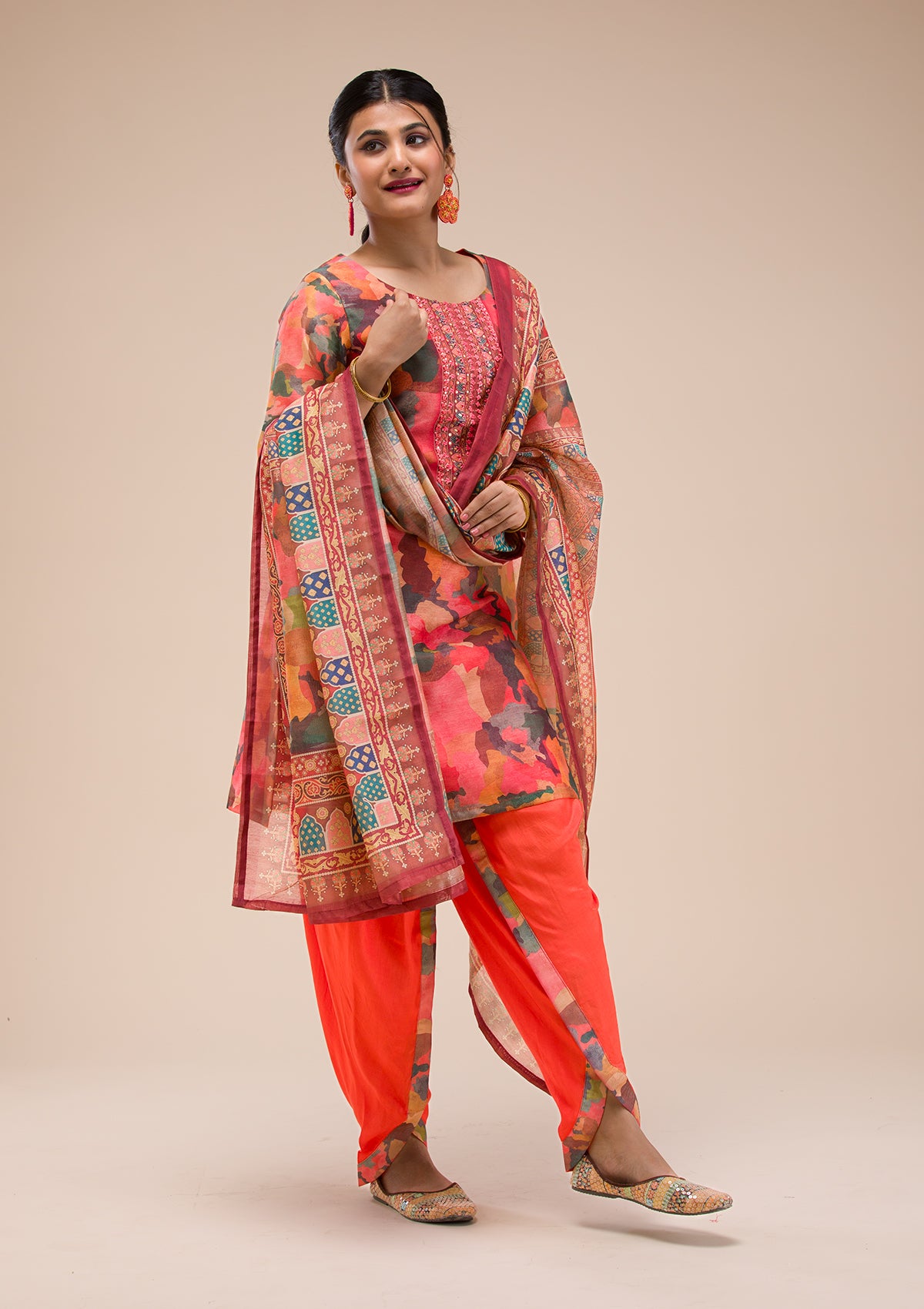 Multi Threadwork Chanderi Readymade Salwar Suit