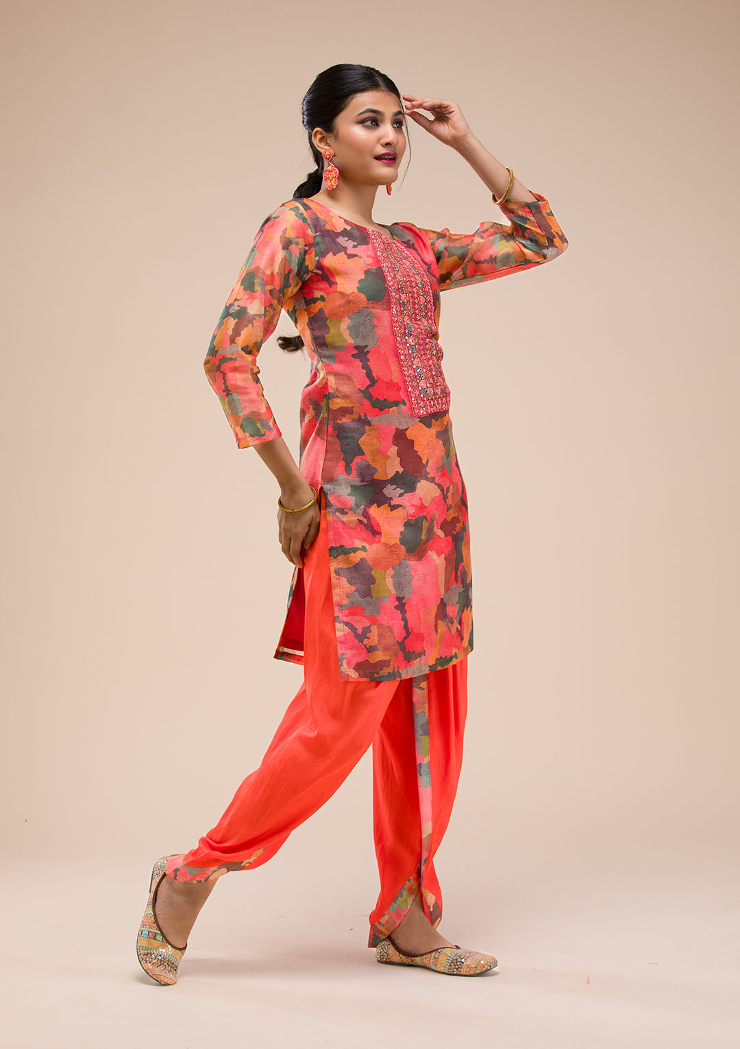 Multi Threadwork Chanderi Readymade Salwar Suit