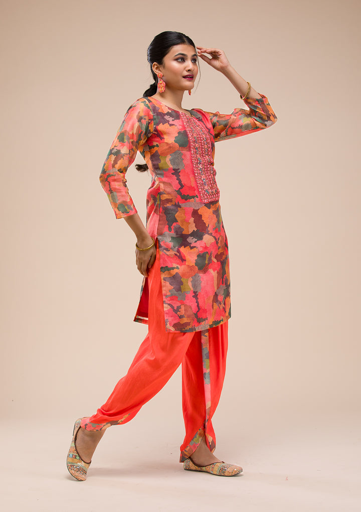 Multi Threadwork Chanderi Readymade Salwar Suit