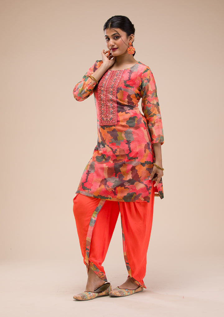 Multi Threadwork Chanderi Readymade Salwar Suit