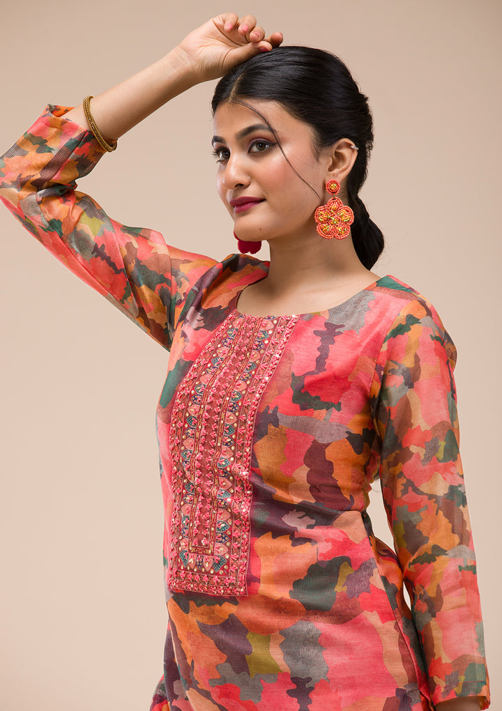 Multi Threadwork Chanderi Readymade Salwar Suit