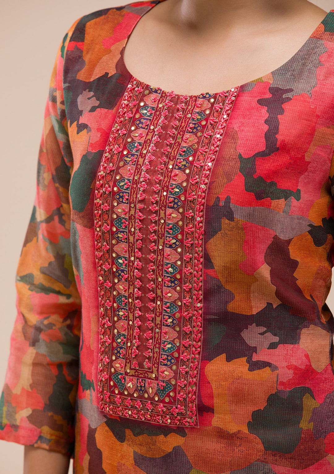 Multi Threadwork Chanderi Readymade Salwar Suit