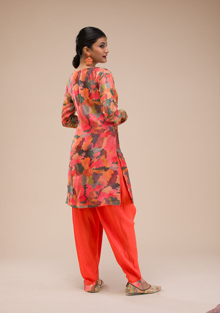 Multi Threadwork Chanderi Readymade Salwar Suit