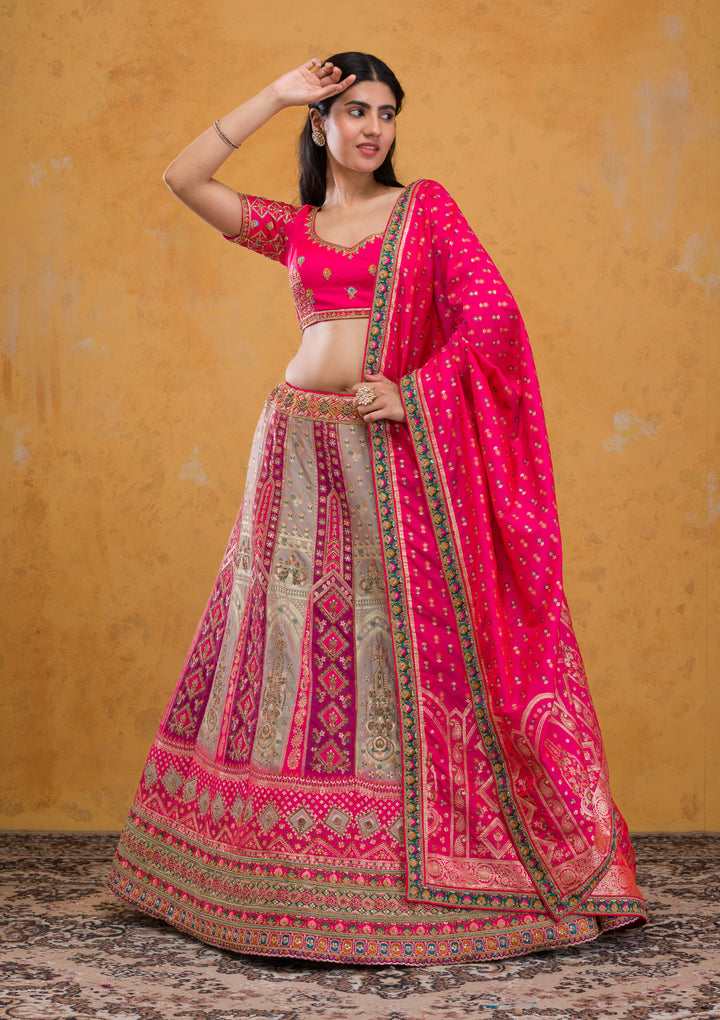 Multi Zariwork Banarasi Semi Stitched Lehenga