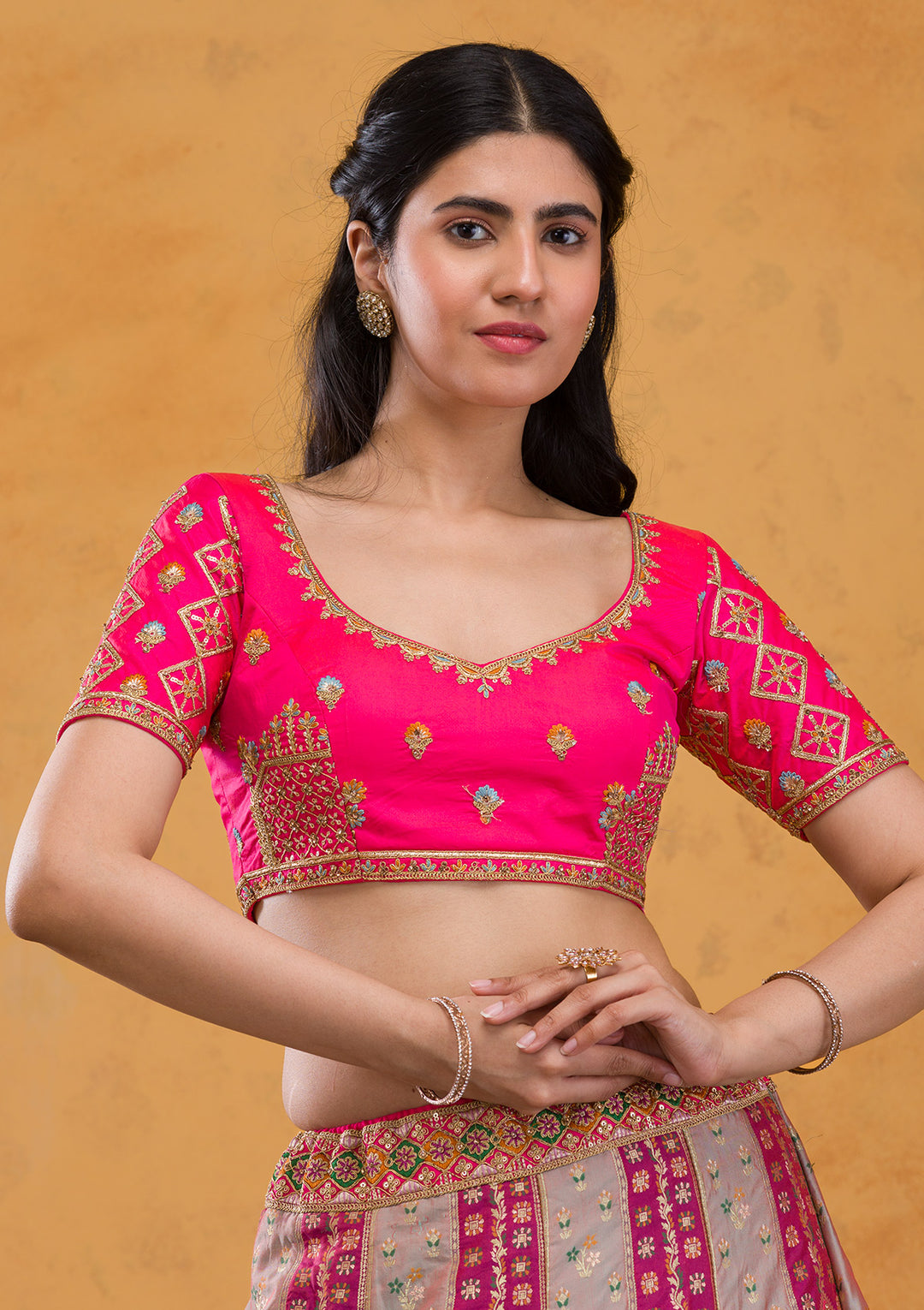 Multi Zariwork Banarasi Semi Stitched Lehenga