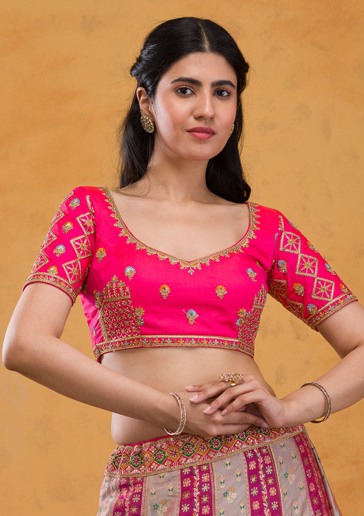 Multi Zariwork Banarasi Semi Stitched Lehenga