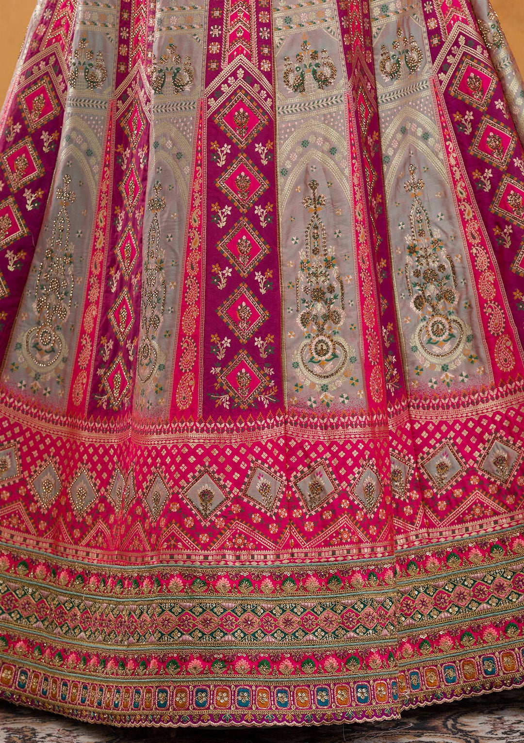 Multi Zariwork Banarasi Semi Stitched Lehenga