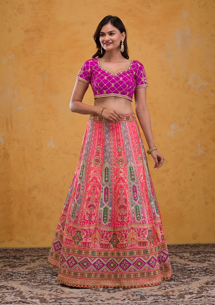 Rani Pink Zariwork Banarasi Semi Stitched Lehenga