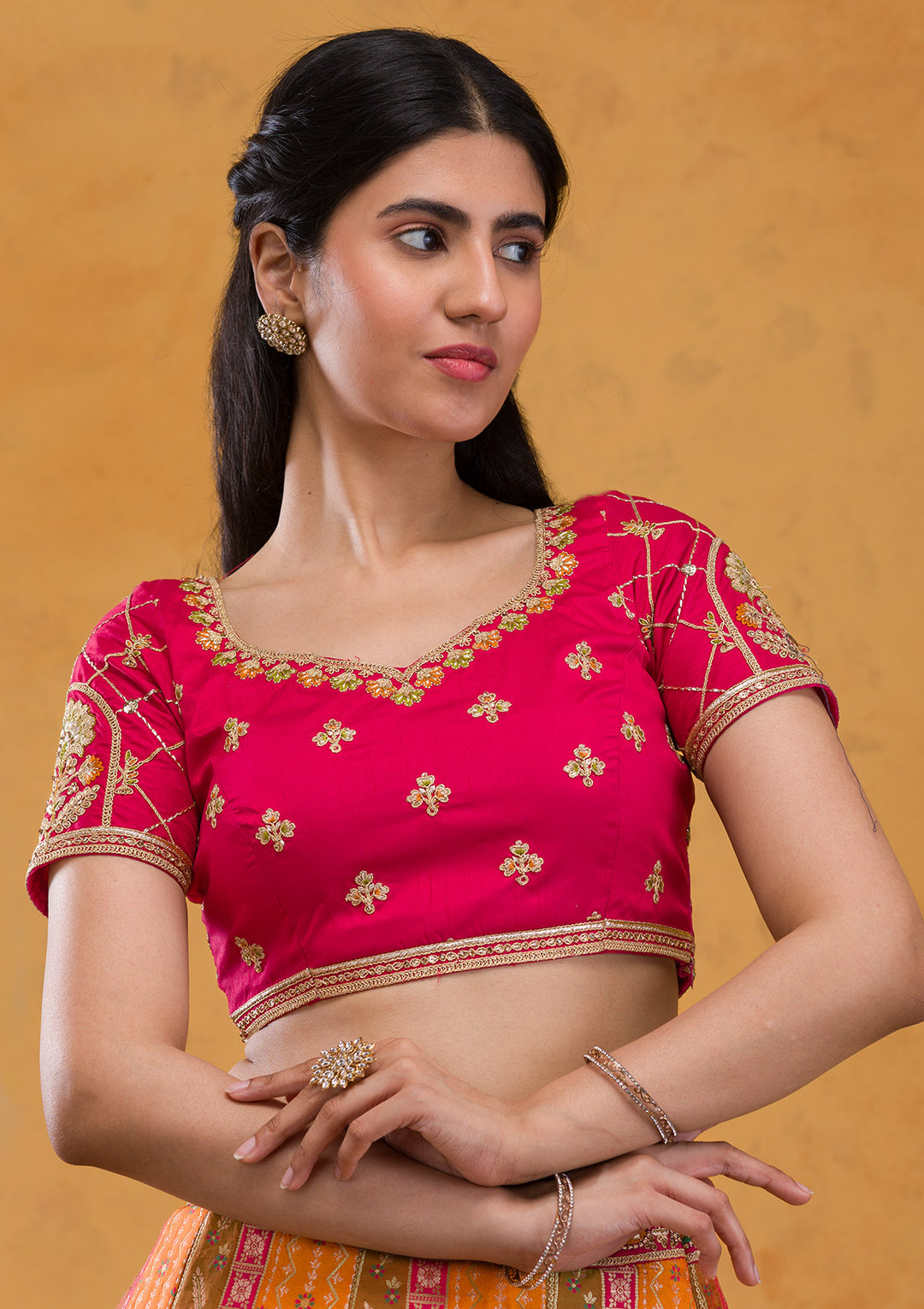 Mustard Zariwork Banarasi Semi Stitched Lehenga