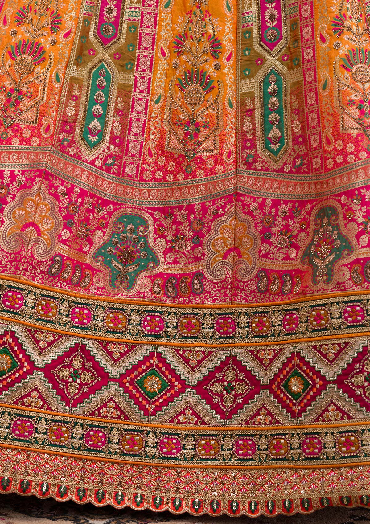 Mustard Zariwork Banarasi Semi Stitched Lehenga