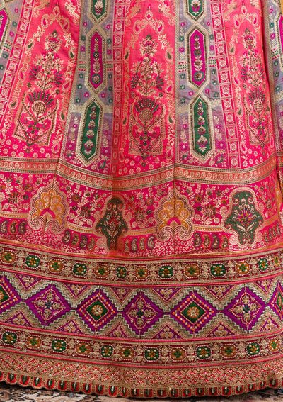 Rani Pink Zariwork Banarasi Semi Stitched Lehenga