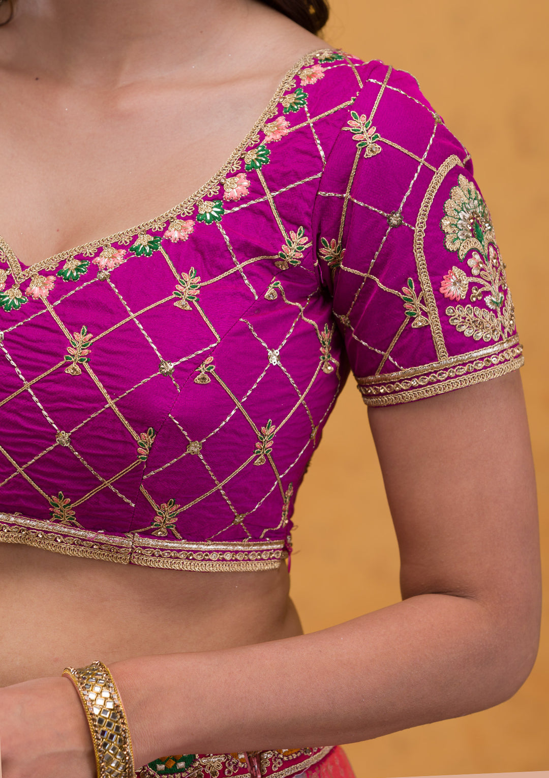 Rani Pink Zariwork Banarasi Semi Stitched Lehenga