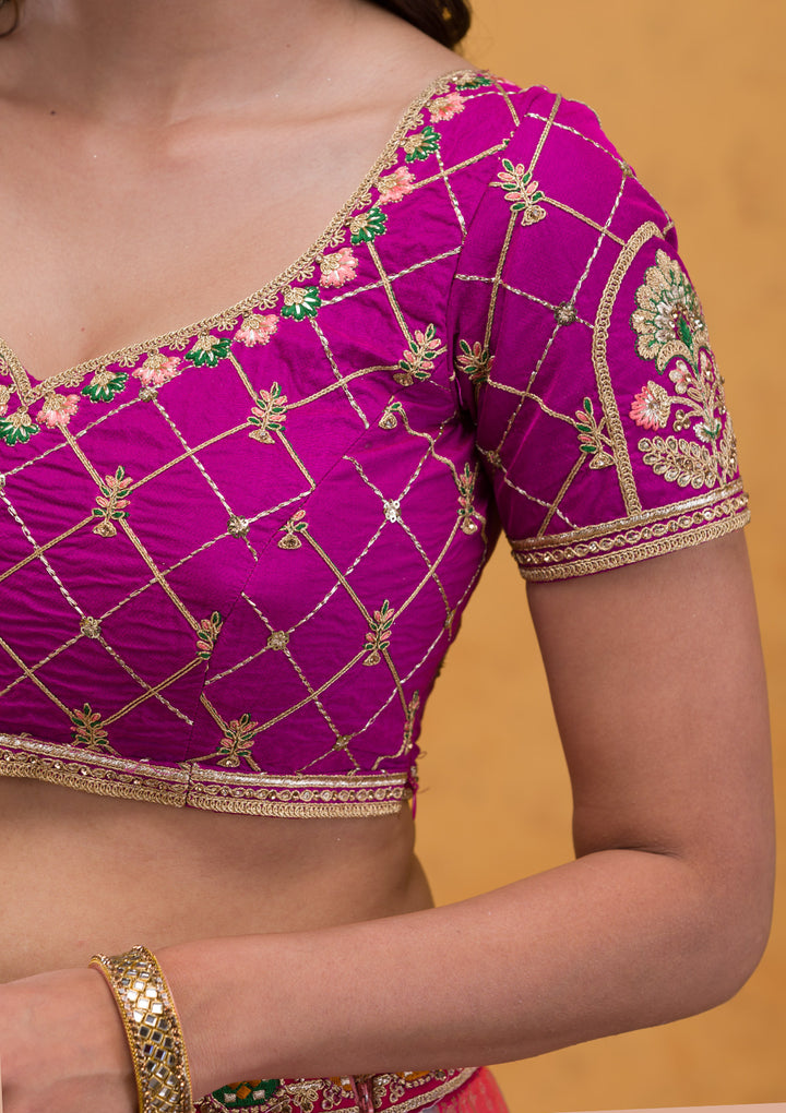 Rani Pink Zariwork Banarasi Semi Stitched Lehenga