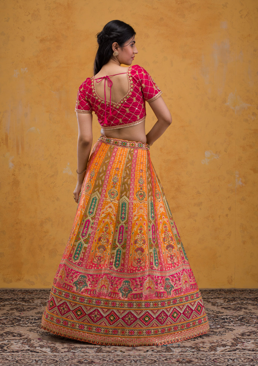 Mustard Zariwork Banarasi Semi Stitched Lehenga