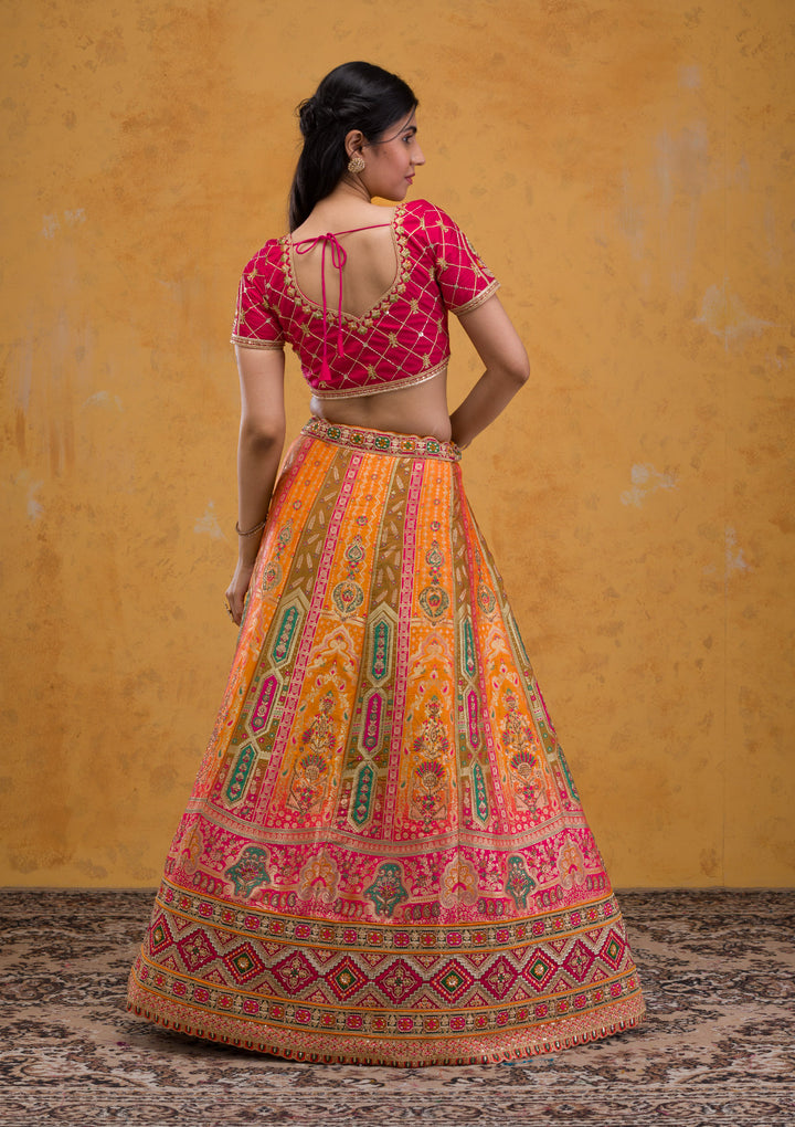 Mustard Zariwork Banarasi Semi Stitched Lehenga