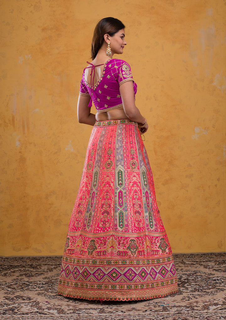 Rani Pink Zariwork Banarasi Semi Stitched Lehenga