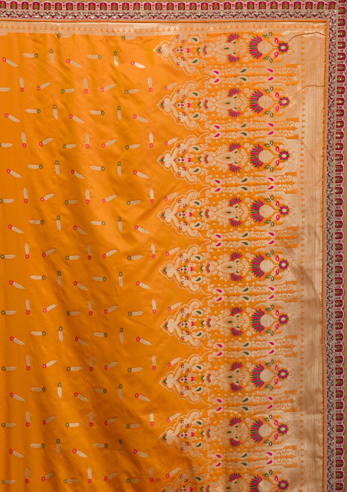 Mustard Zariwork Banarasi Semi Stitched Lehenga