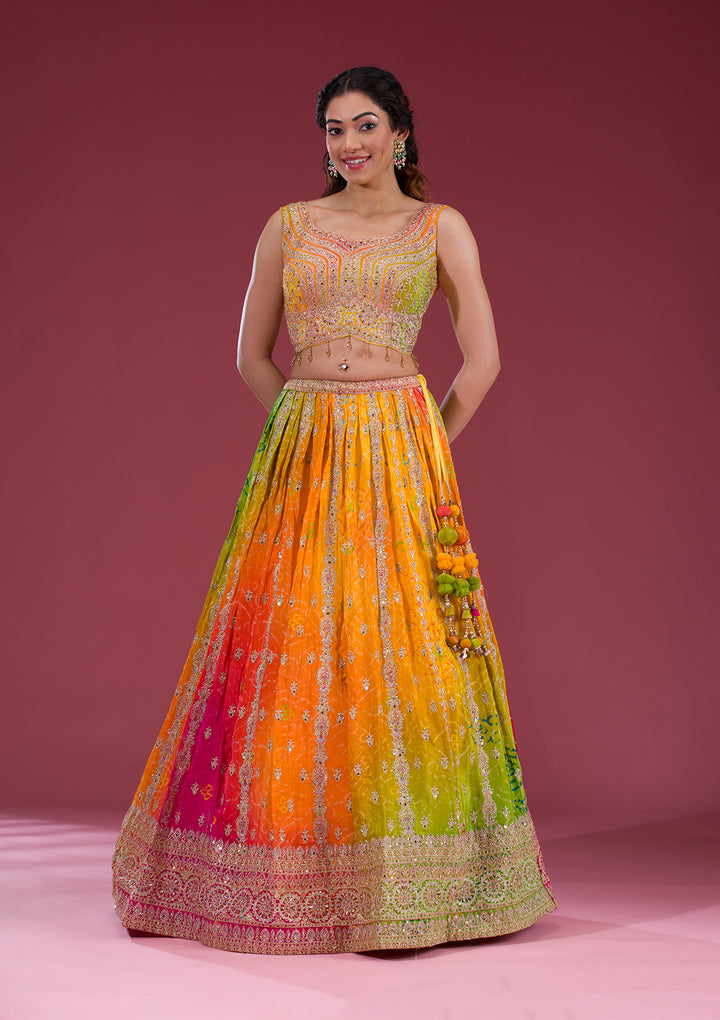 Multi Zariwork Semi Crepe Readymade Lehenga