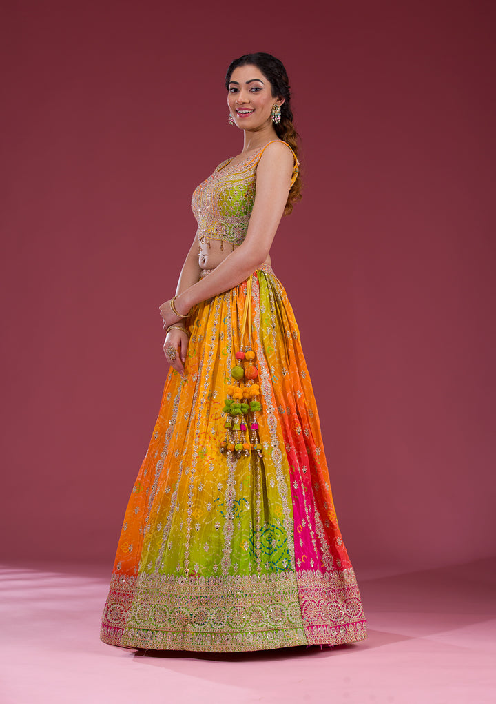 Multi Zariwork Semi Crepe Readymade Lehenga