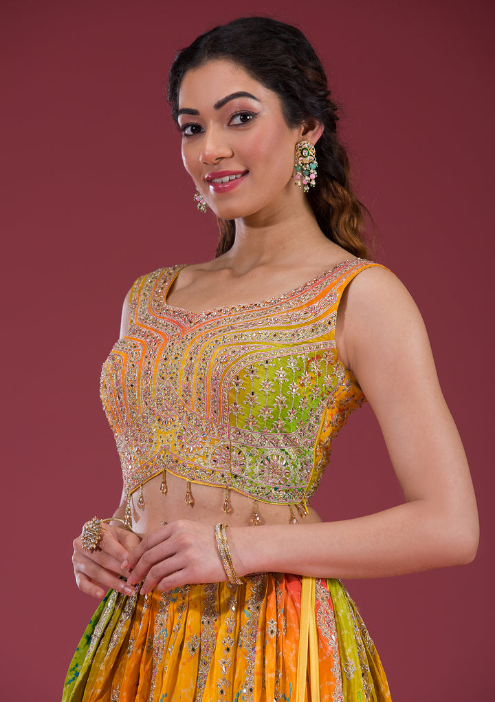 Multi Zariwork Semi Crepe Readymade Lehenga