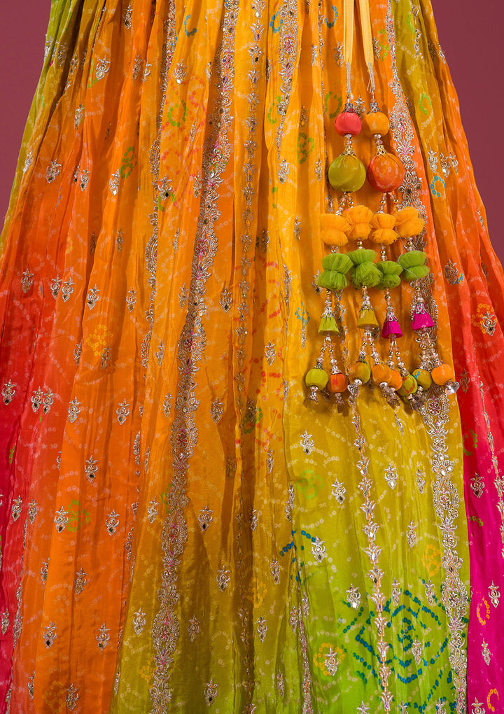 Multi Zariwork Semi Crepe Readymade Lehenga