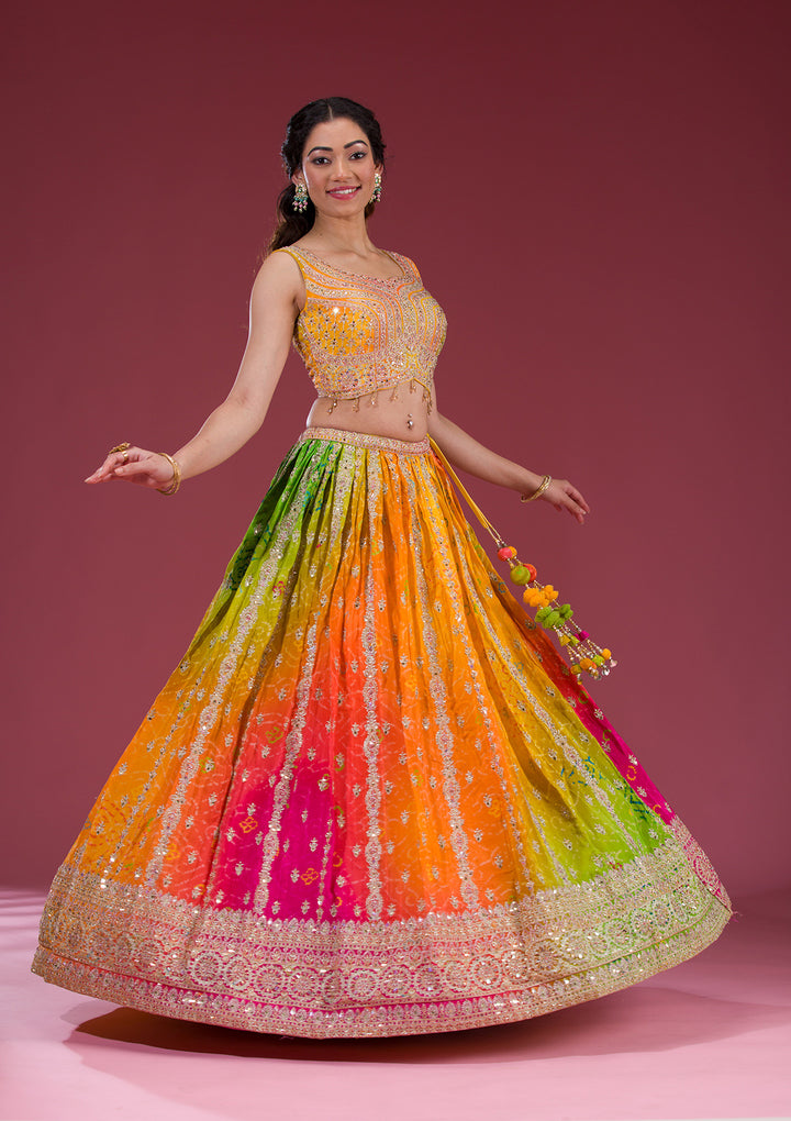 Multi Zariwork Semi Crepe Readymade Lehenga