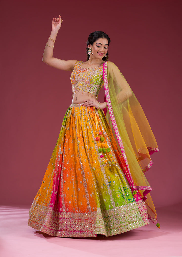 Multi Zariwork Semi Crepe Readymade Lehenga