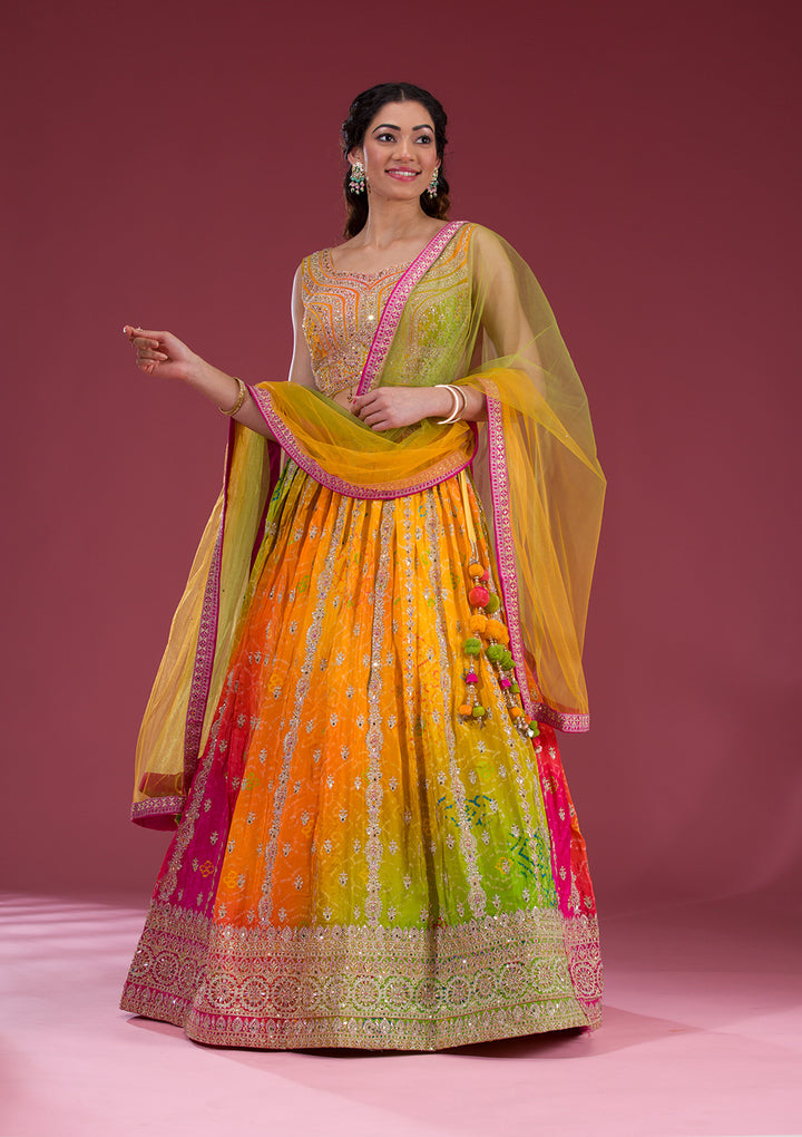 Multi Zariwork Semi Crepe Readymade Lehenga