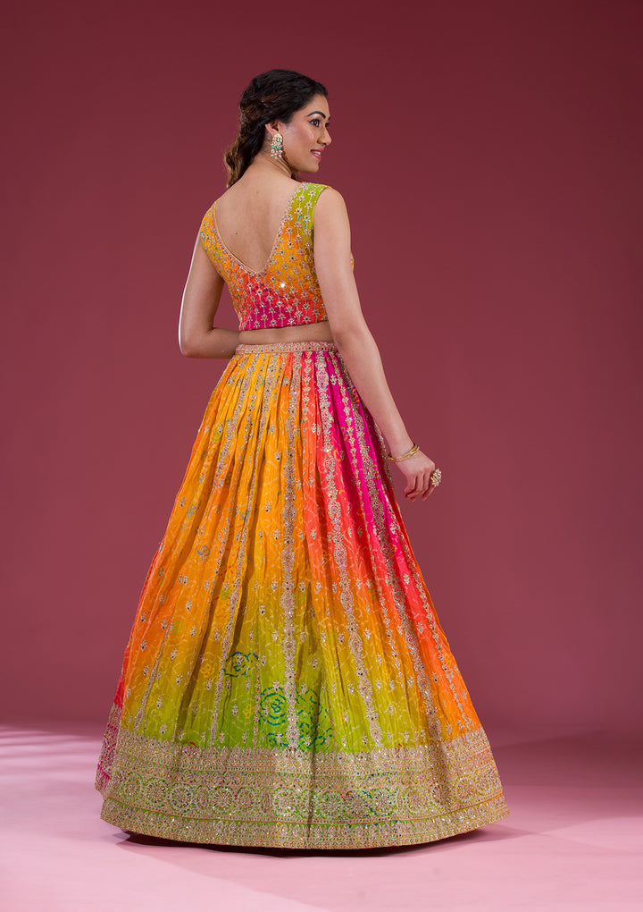 Multi Zariwork Semi Crepe Readymade Lehenga