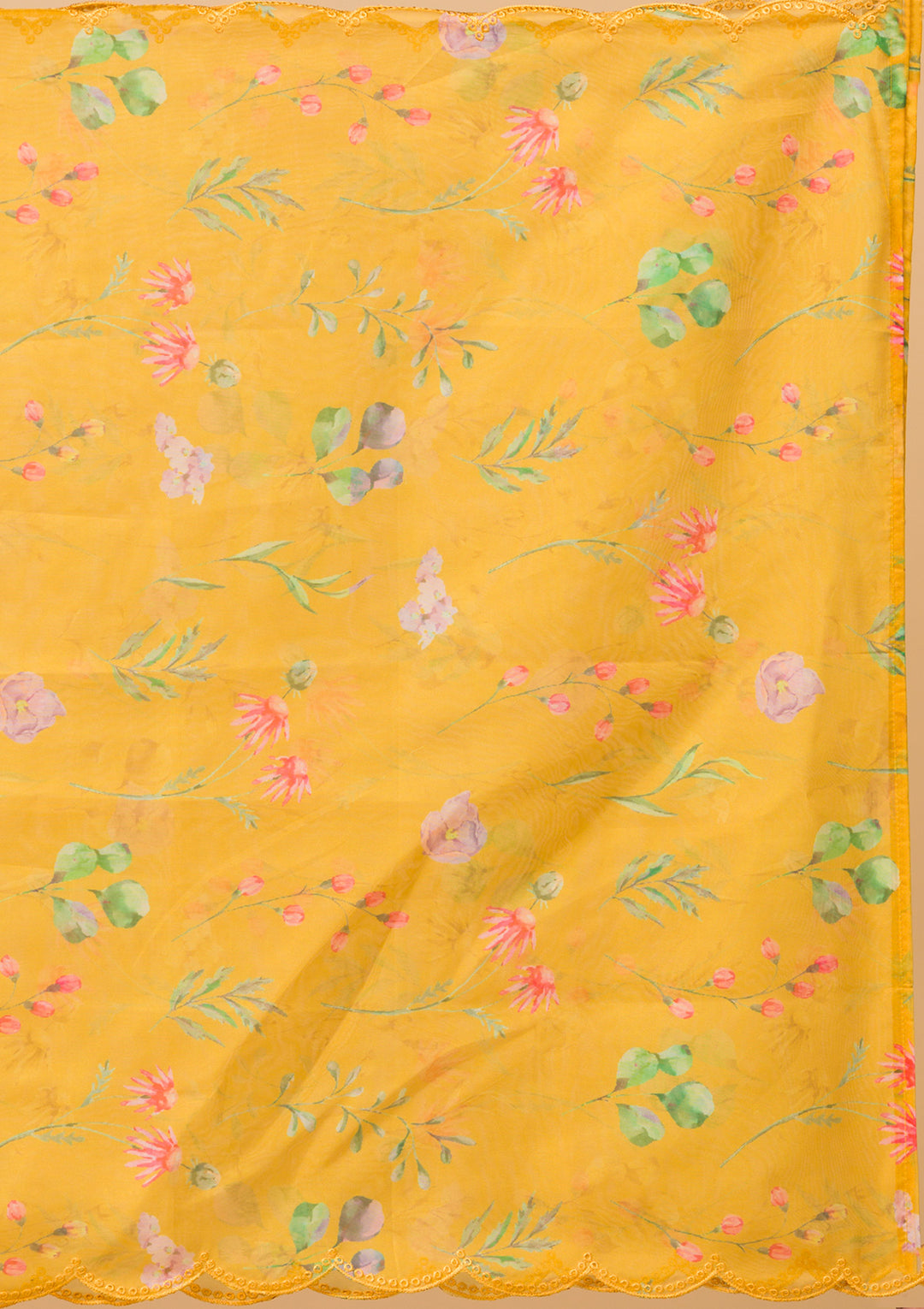 Mustard Applique Cotton Readymade Salwar Suit