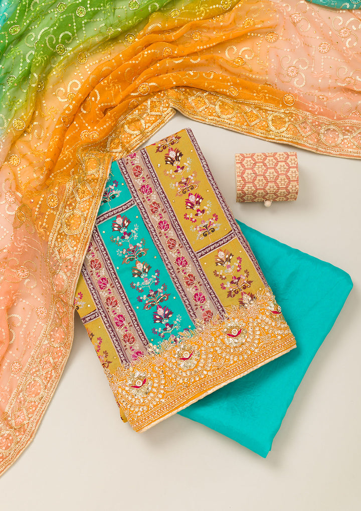 Mustard Cutdana Chiffon Unstitched Salwar Suit