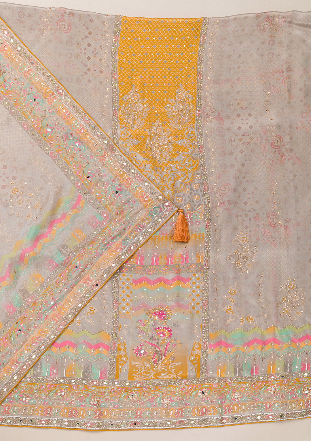 Mustard Cutdana Crepe Unstitched Salwar Suit