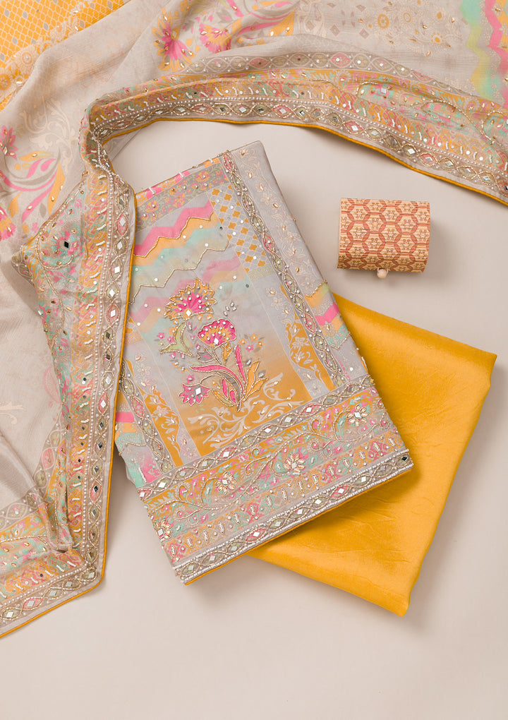 Mustard Cutdana Crepe Unstitched Salwar Suit