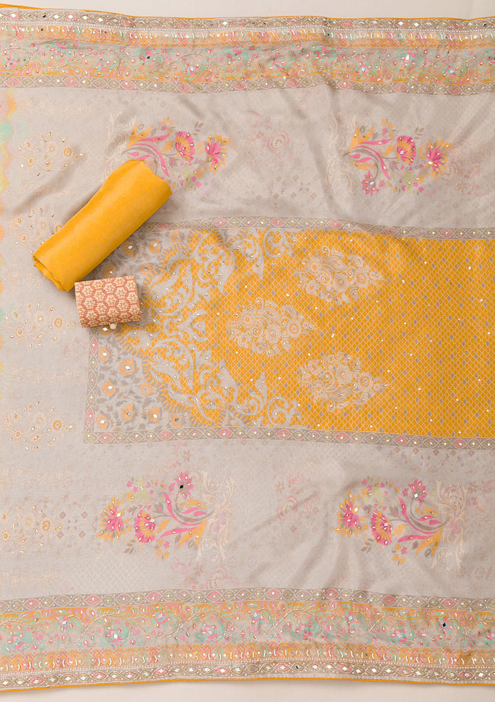 Mustard Cutdana Crepe Unstitched Salwar Suit